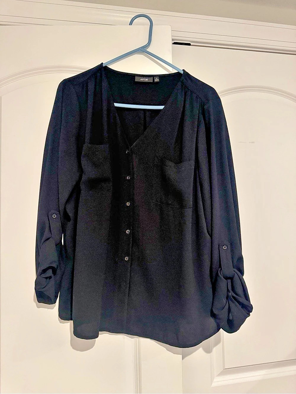 APT.9 Roll-Tab Chiffon Tunic Top Black XL